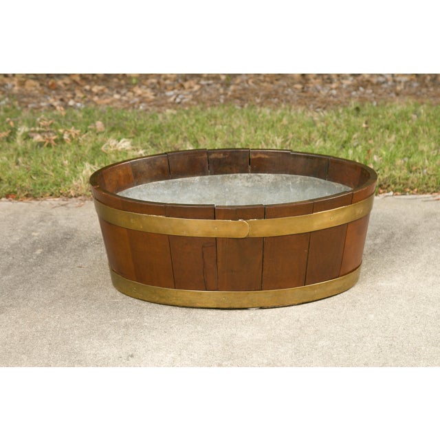 English English 1870s Oval Oak Planter or Wine Cooler with Brass Braces and Liner For Sale - Image 3 of 12