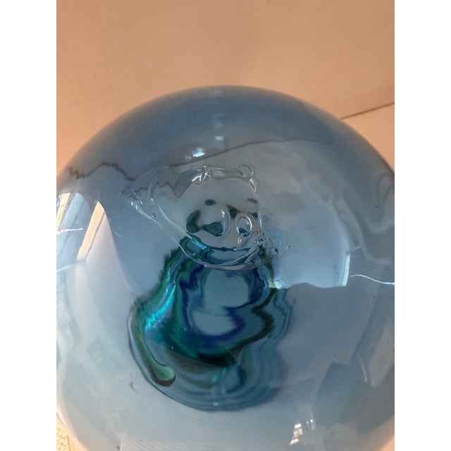 Late 20th Century Late 20th Century Blue Glass Vase With Green Spiral Coil Pattern, Blenko For Sale - Image 5 of 6