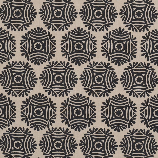 Sample - Schumacher Gilded Star Hand Block Fabric In Black For Sale
