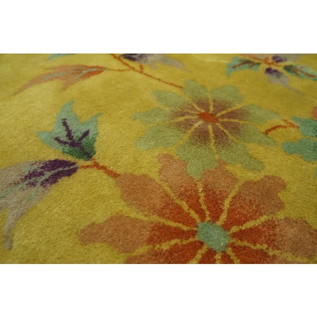 1920s Yellow Gold Open Field Floral Antique Chinese Art Deco Carpet 9' X 11' 4'' Knotted Wool Rug For Sale In New York - Image 6 of 9