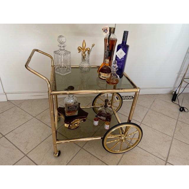 Hollywood Regency Brass Faux Bamboo Bar Cart Chairish