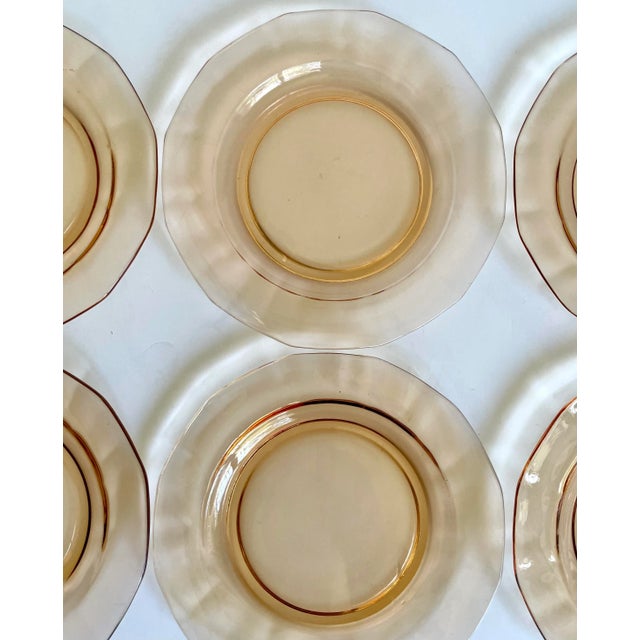 1940s Art Deco Depression Era Peach Glass Dessert Salad Plates - Set of 6 For Sale - Image 4 of 7