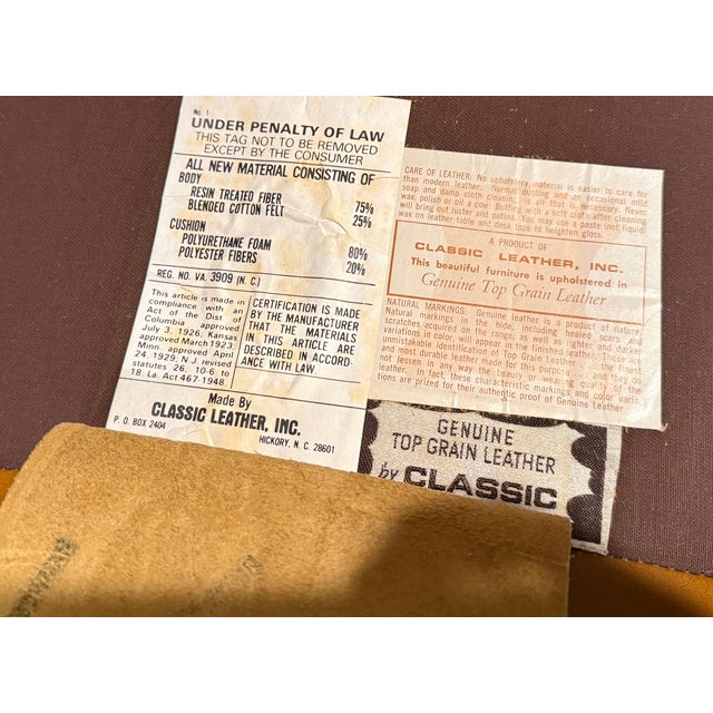 1970s "Classic Leather" Top Grain Tufted Chair & Ottoman With Brass Casters, Made in Usa For Sale - Image 9 of 9