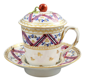 Antique Trembleuse Chocolate Cup and Saucer from Manufacture De La Reine, 1800, Set of 3