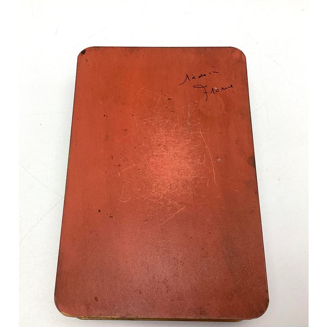 Vintage Red and Gold French Toleware Hinged Metal Box For Sale - Image 4 of 6