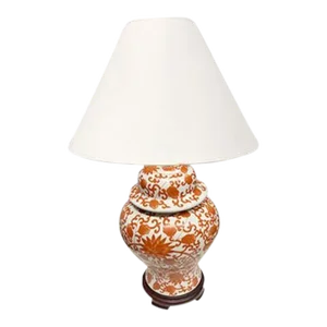 Asian Orange & White Porcelain Table Lamp
