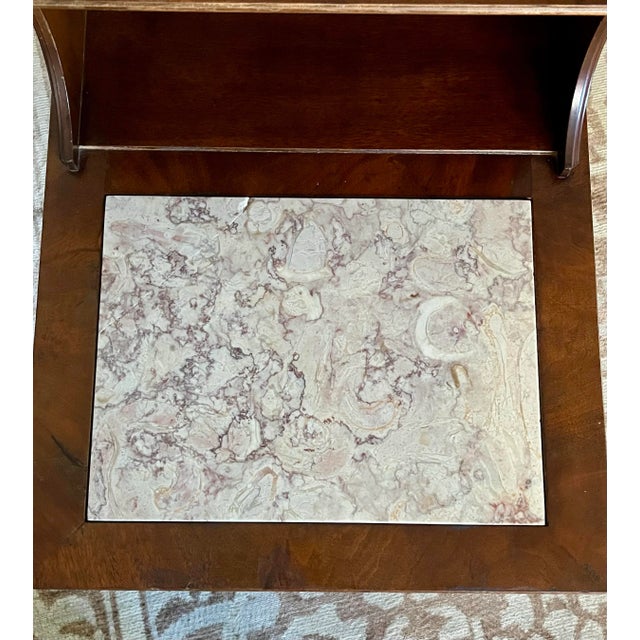 1960s Walnut Two-Tier Table With Marble Inlay - Mid Century For Sale - Image 5 of 9