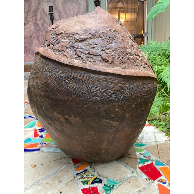 1980s Original Hand-Thrown 1980s Stunning Clay Vessel Dramatic Brutalist Texture - Signed by Galveston Artist For Sale - Image 5 of 13