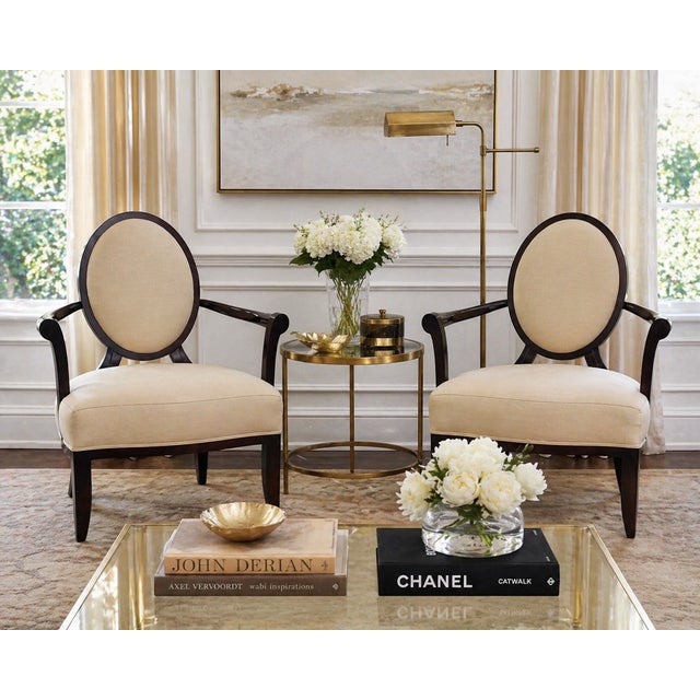 Pair of Baker Furniture Upholstered Barrel Back Lounge Chairs With Oval Medallion Backs For Sale - Image 15 of 15
