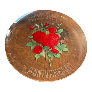 1970s Mid-Century Modern 30th Anniversary Roses Glass Round Platter For Sale