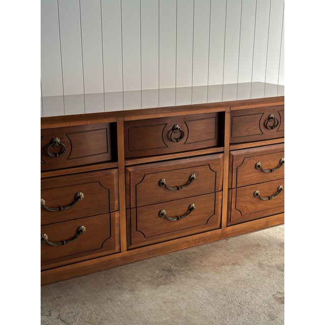 Wood Vintage Walnut Triple Dresser by Ward Furniture, C. 1970s For Sale - Image 7 of 18