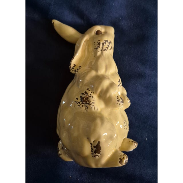 Folk Art Vintage Primitive Folk Art Style Yellowware Sponged Ceramic Rabbit Figurine For Sale - Image 3 of 10