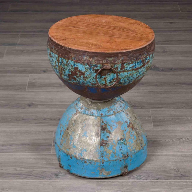 Hand-Forged Metal Hourglass Side Table With Wood Top For Sale - Image 4 of 11