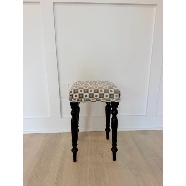 Mid 20th Century English Vintage Turned Leg Upholstered Stool For Sale In Atlanta - Image 6 of 7