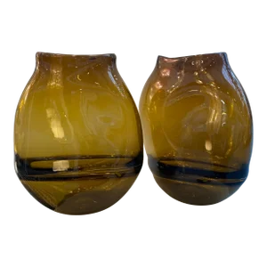 Italian Artistic Amber/Fume Murano Glass Vases- a Pair
