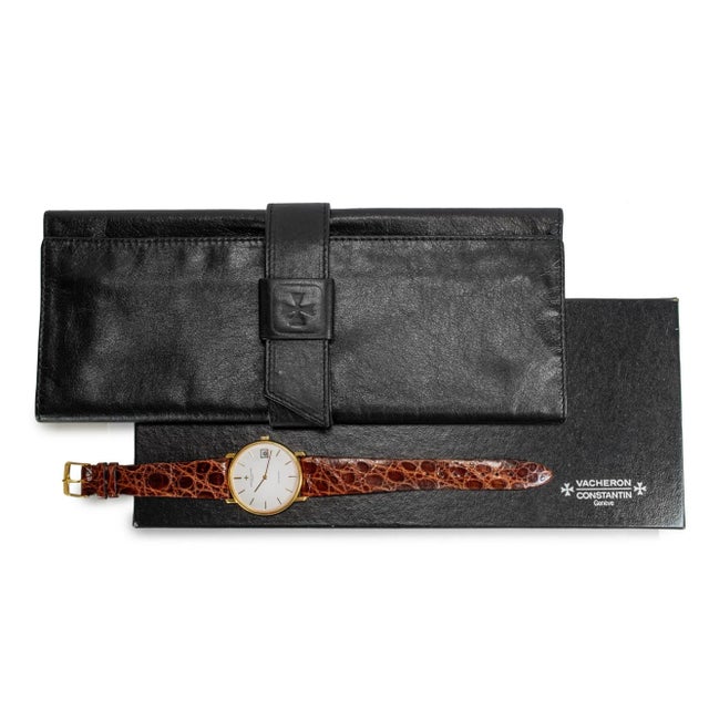 Late 20th Century Vintage Vacheron Constantin Patrimony 35mm 44001 Date Sigma White 18k Gold Watch For Sale - Image 10 of 12