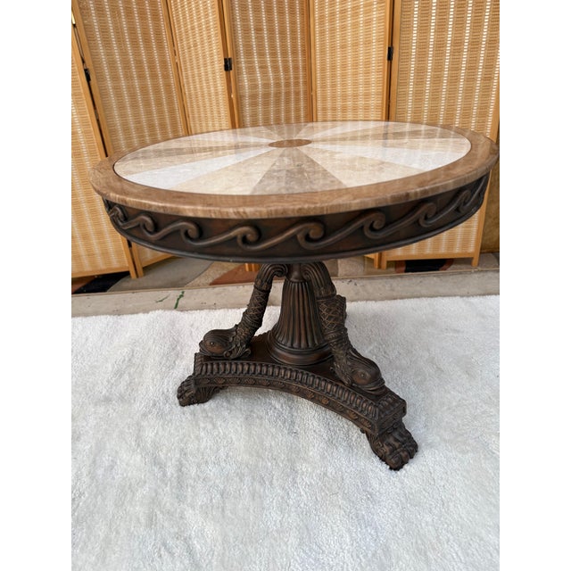 Traditional 1980s Round Regency Style Center Table With Koi Motif Pedestal For Sale - Image 3 of 16
