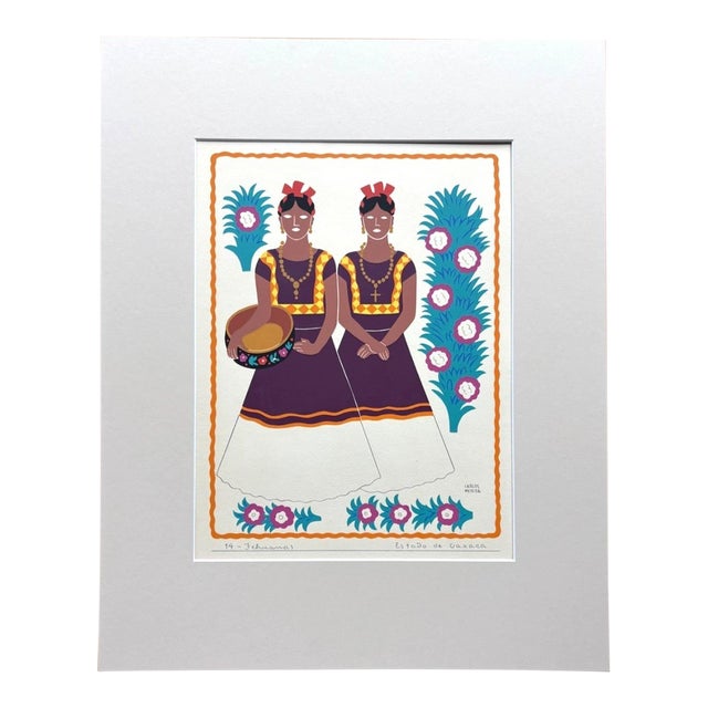 Carlos Mérida Silkscreen Print, "Tehuanas... Oaxaca" in 16" x 20" Mat, 1945 For Sale