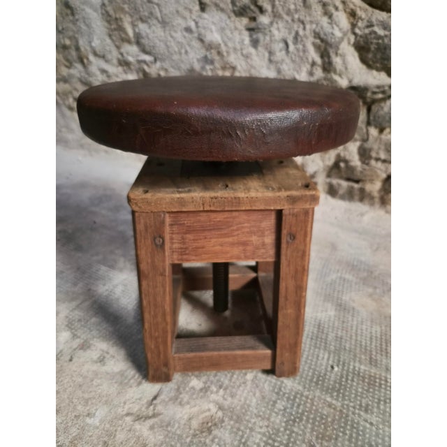 Antique Industrial French Adjustable Oak Workshop Stool, 1930s For Sale - Image 13 of 18