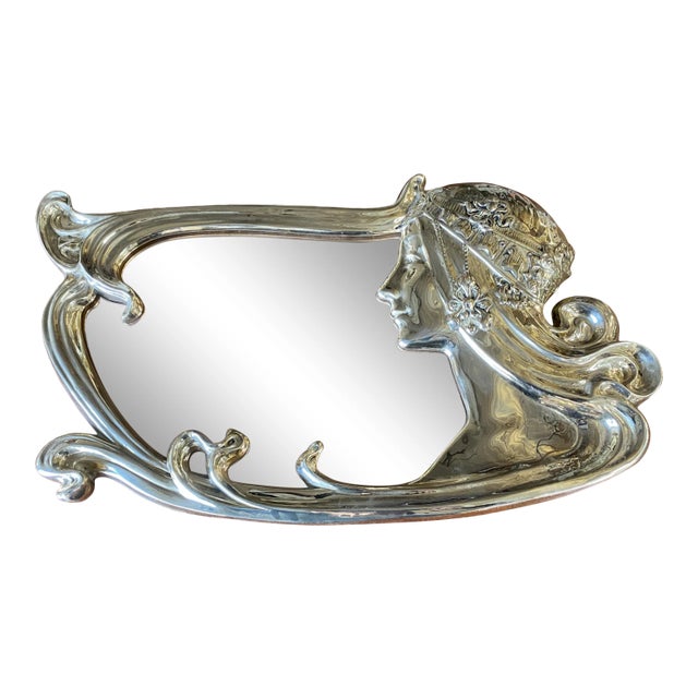 Restored Art Nouveau Figural Female Wall Mirror Signed Charles Emile Jonchery For Sale