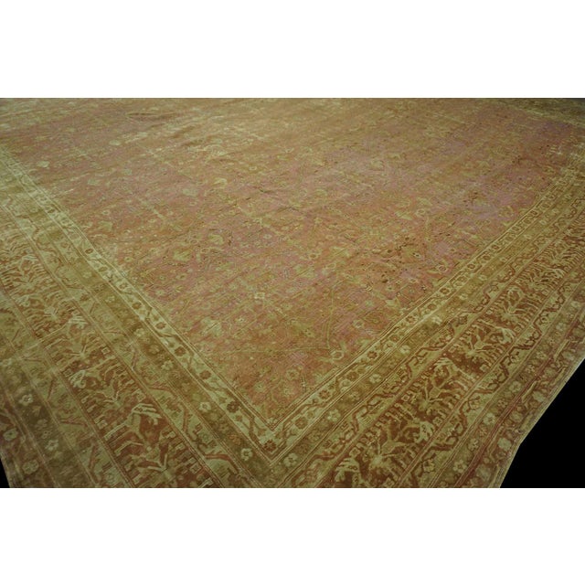 1890s Pink Rose Diamond Antique Indian Agra Rug 15' X 19'6" Handknotted Wool Carpet For Sale - Image 4 of 6