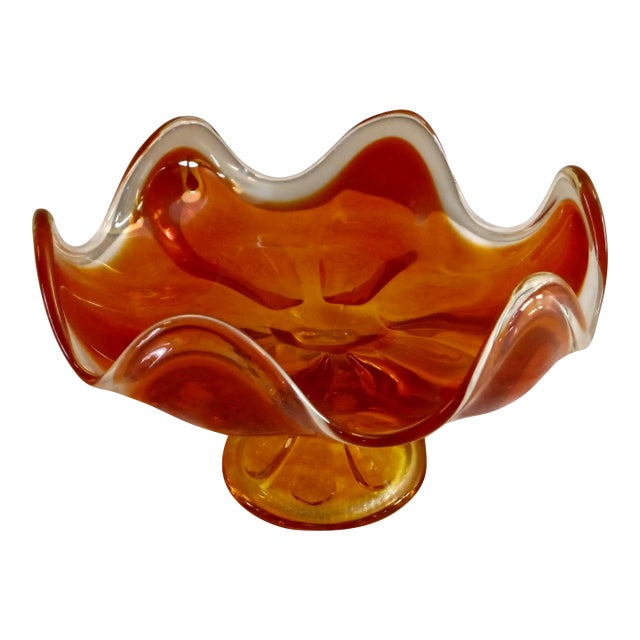 Vintage 1960's Viking Epic "Six Petal" Persimmon Footed Base 7" For Sale