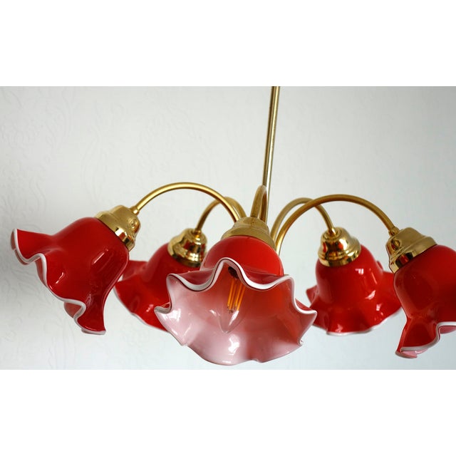 Vintage Brass and Glass 5-Light Chandelier, 1980s For Sale - Image 4 of 14