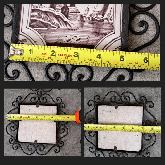 Mid 19th Century Dutch Manganese Delft Decorative Framed Tiles Nautical Scenes- Set of 4 For Sale - Image 12 of 12