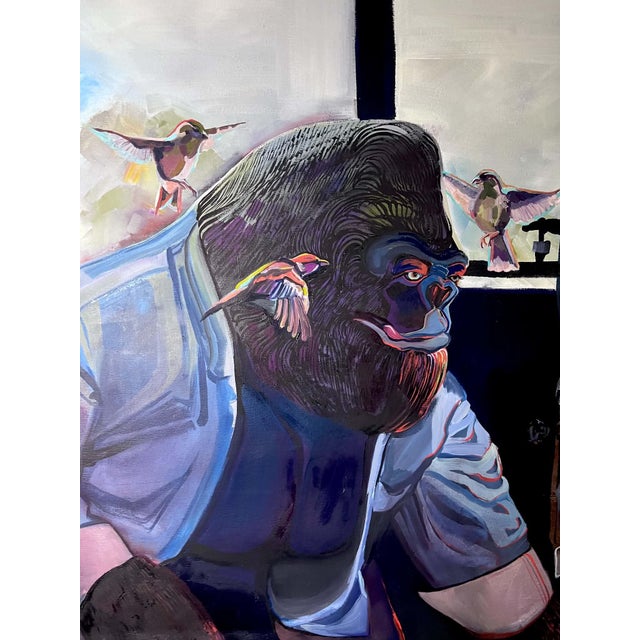 Gorilla Engineer fueling the Circus Train with Hummingbirds Unstretched heavy canvas Good studio condition; raw edges as...