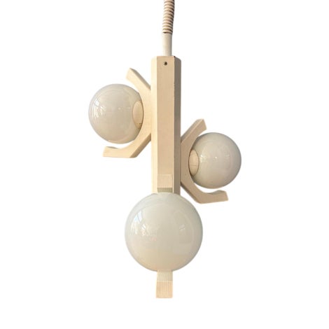 Mid-Century Modern White Pendant Lamp with Opaline Glass Shades For Sale