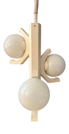 Mid-Century Modern White Pendant Lamp with Opaline Glass Shades