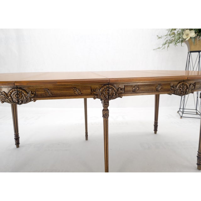 Round Racetrack w/ Two Large Leaves Carved Olive Finish Dining Table MINT! For Sale - Image 9 of 13