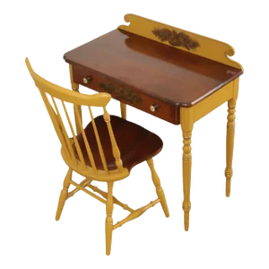 1970s Hitchcock Stencil Decorated Maple Writing Desk and Chair - Set of 2