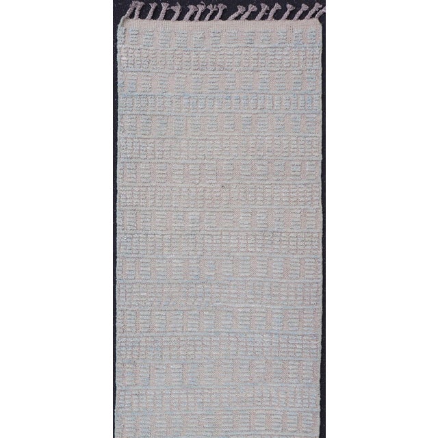 Modern Casual Piled Runner in Lt. Blue and Taupe Colors With Minimalist Design 2'4" X 10'4" For Sale - Image 4 of 11