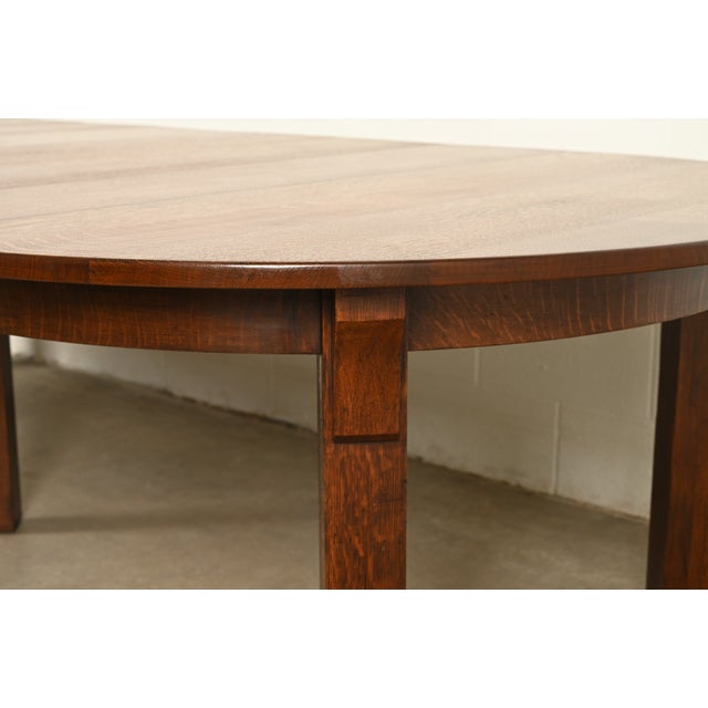 Limbert Antique Mission Oak Arts & Crafts Five-Leg Extension Dining Table, Newly Refinished For Sale - Image 12 of 15