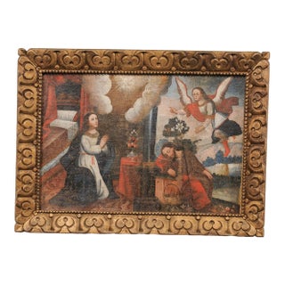 19th C. Spanish Colonial Religious Painting For Sale