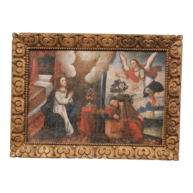 19th C. Spanish Colonial Religious Painting For Sale