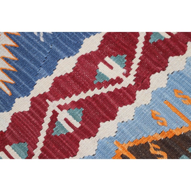 1970s 1970s Mid-Century Modern Geometric Blue Kilim Rug For Sale - Image 5 of 10