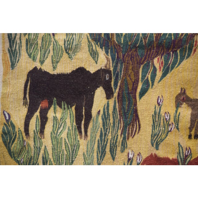 Ramses Wissa Wassef Vintage 1988 Zayed Handwoven Wool Tapestry – Egyptian Folk Art Meadow Scene 4'9" × 3'1" Ft For Sale - Image 4 of 8