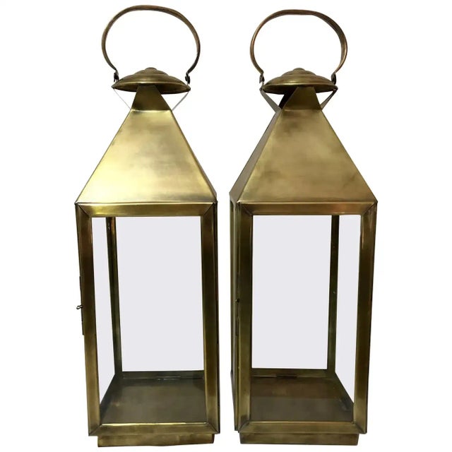 Brass Lantern or Candleholder for Garden or Indoor, a Pair For Sale - Image 13 of 13