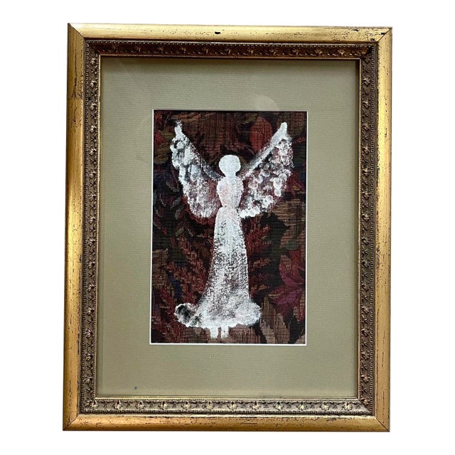 Annie Wellborn Folk Art Painting on Tapestry, Framed For Sale
