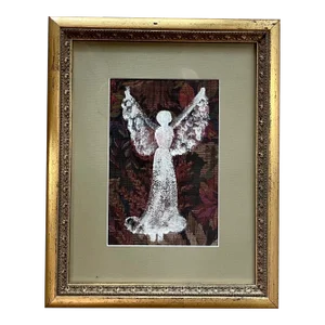Annie Wellborn Folk Art Painting on Tapestry, Framed
