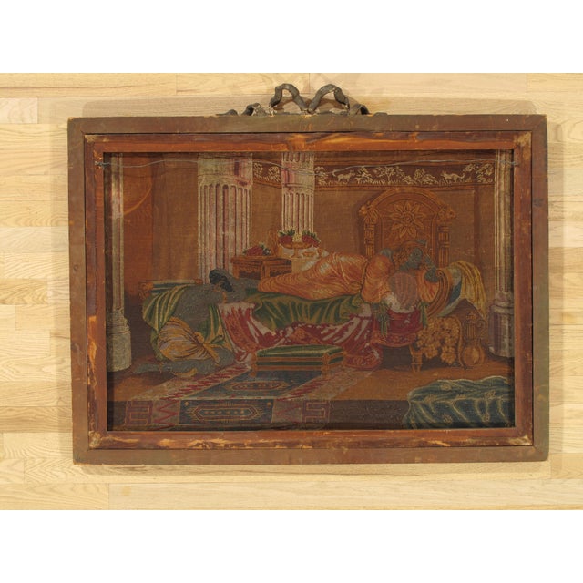 Early 20th Century Antique Handcrafted needlepoint depicting a classical romanticized Orientalist For Sale - Image 5 of 18