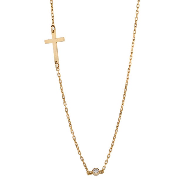 Contemporary Gold Cross Charm & Diamond Chain Necklace For Sale - Image 3 of 9