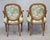 Vintage French Louis XVI Style Armchairs With Green and Cream Upholstery - A Pair For Sale - Image 9 of 12