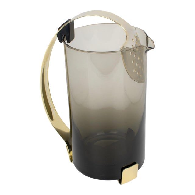 Barware Cocktail Glass and Aluminum Pitcher, Italy circa 1960 For Sale
