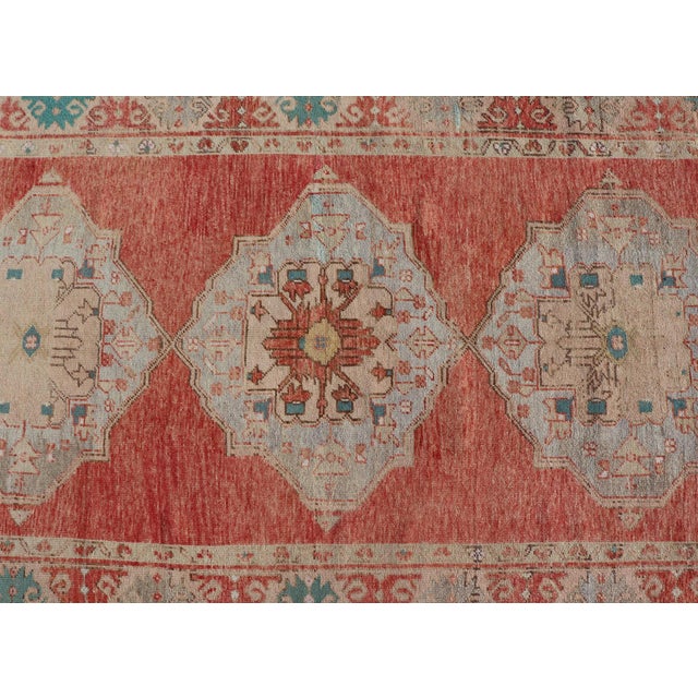 Orange Vintage Turkish Oushak Gallery Runner With Floral's in Orange and Green 4'7 X 10'3 For Sale - Image 8 of 12