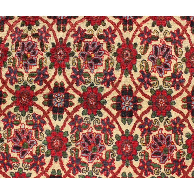 Textile Semi Antique Persian Malayer Rug With Floral Pattern in Rich Red, Yellow Tones For Sale - Image 7 of 12