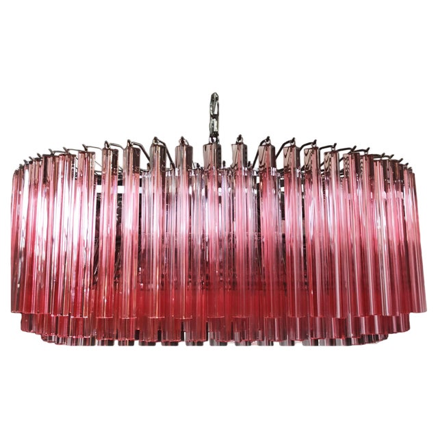 Large Triedri Murano Glass Chandelier with 391 Pink Prims Triedri, 1990s For Sale