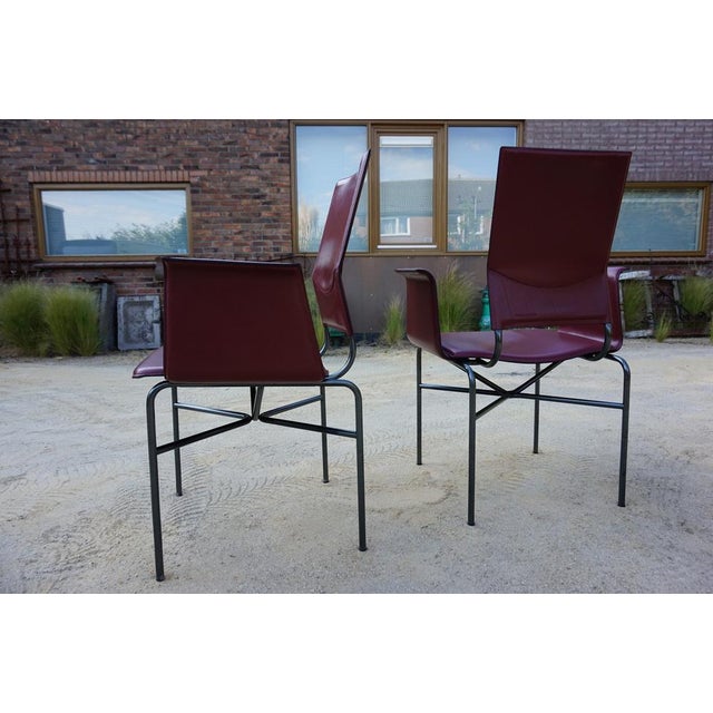 Armchairs in Bordeaux Red Leather by Ross Littell for Matteo Grassi, Steel, Italy, 1980s, Set of 2 For Sale - Image 14 of 18